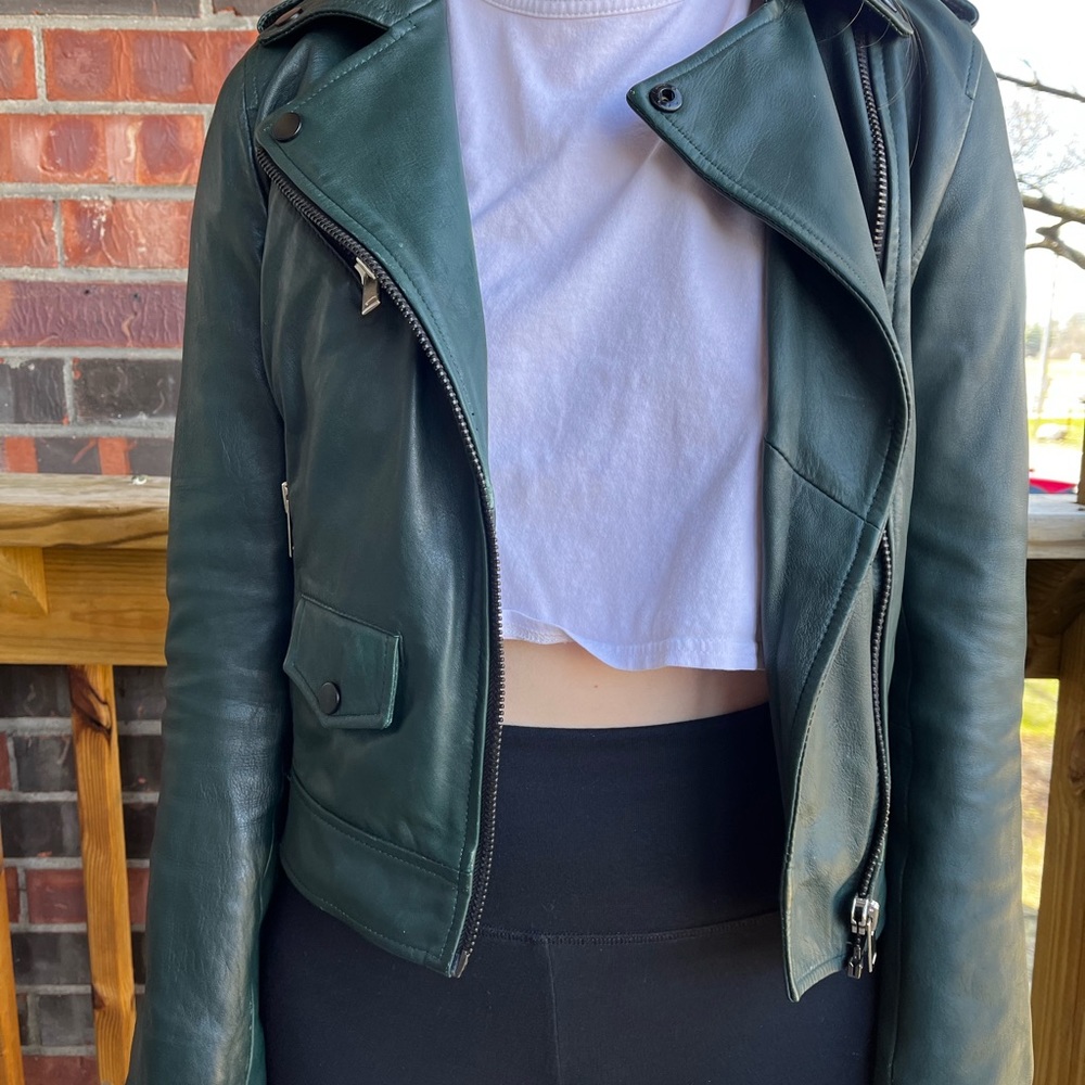 Dark green leather jacket- Barney’s originals Real leather